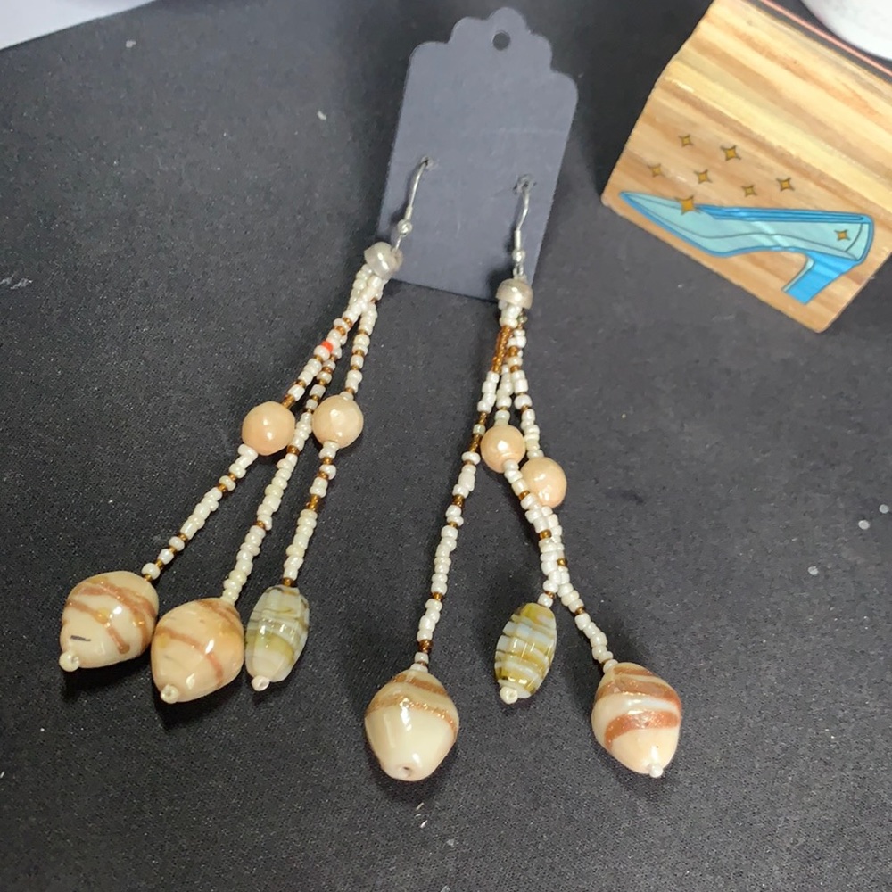 Vintage Boho Marble Beads Drop Unique Earrings - Picture 2 of 4